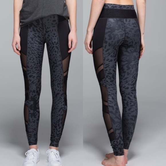 Lululemon Just Breathe Animal Print Leggings Mesh Size 4 Gray Black - Picture 1 of 6